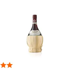 Bottiglia di Chianti Classico Castelgreve, con cestino in paglia. Un classico vino toscano.