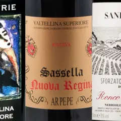 Tre bottiglie di vino per una degustazione vini Valtellina: "Le Strie", "Sassella Nuova Regina" e "Sforzato di Valtellina Ronco del Picchio".