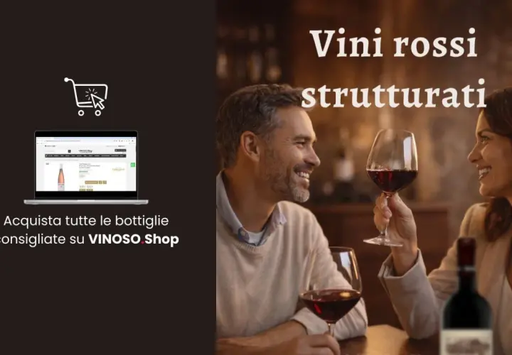 Coppia felice degusta vini rossi strutturati. Acquista le tue bottiglie consigliate su VINOSO Shop.