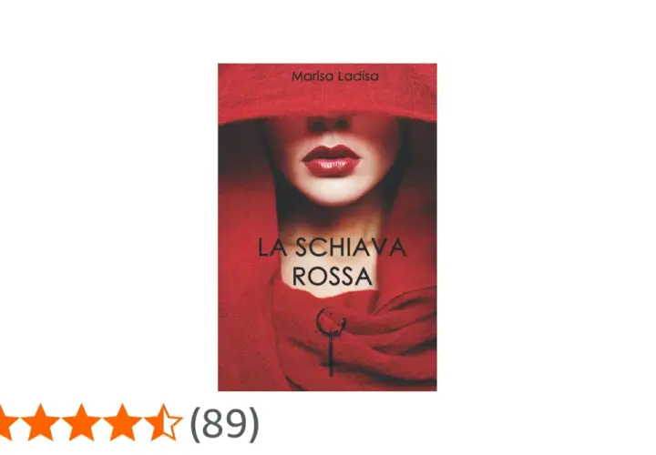 Copertina del libro "La Schiava Rossa" di Marisa Ladisa, con un primo piano di labbra rosse e un drappeggio rosso.