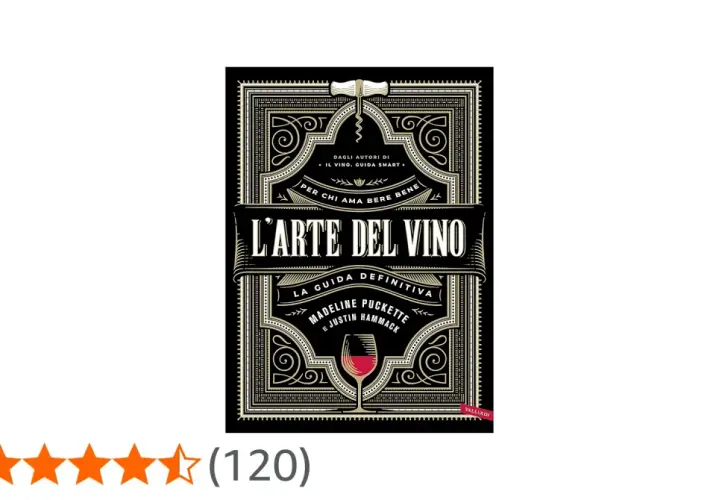 Copertina libro "L'Arte del Vino" con design che ricorda una retro etichetta vino, con calice e cavatappi.