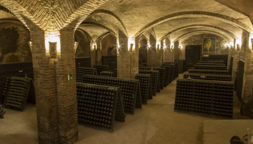 Le cattedrali sotterranee di Canelli, con volte in mattoni e file infinite di bottiglie, creano un'atmosfera suggestiva.