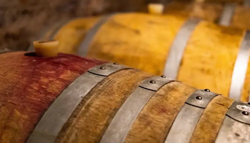 Botti di legno in cantina, pronte per la fermentazione alcolica spiegazione semplice.