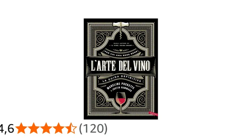 Copertina libro "L'Arte del Vino" con design che ricorda una retro etichetta vino, con calice e cavatappi.