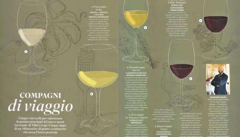 Vini e sapori d'Italia: un viaggio sensoriale con un persistente significato. Cinque tappe, cinque vini, cinque illustrazioni.