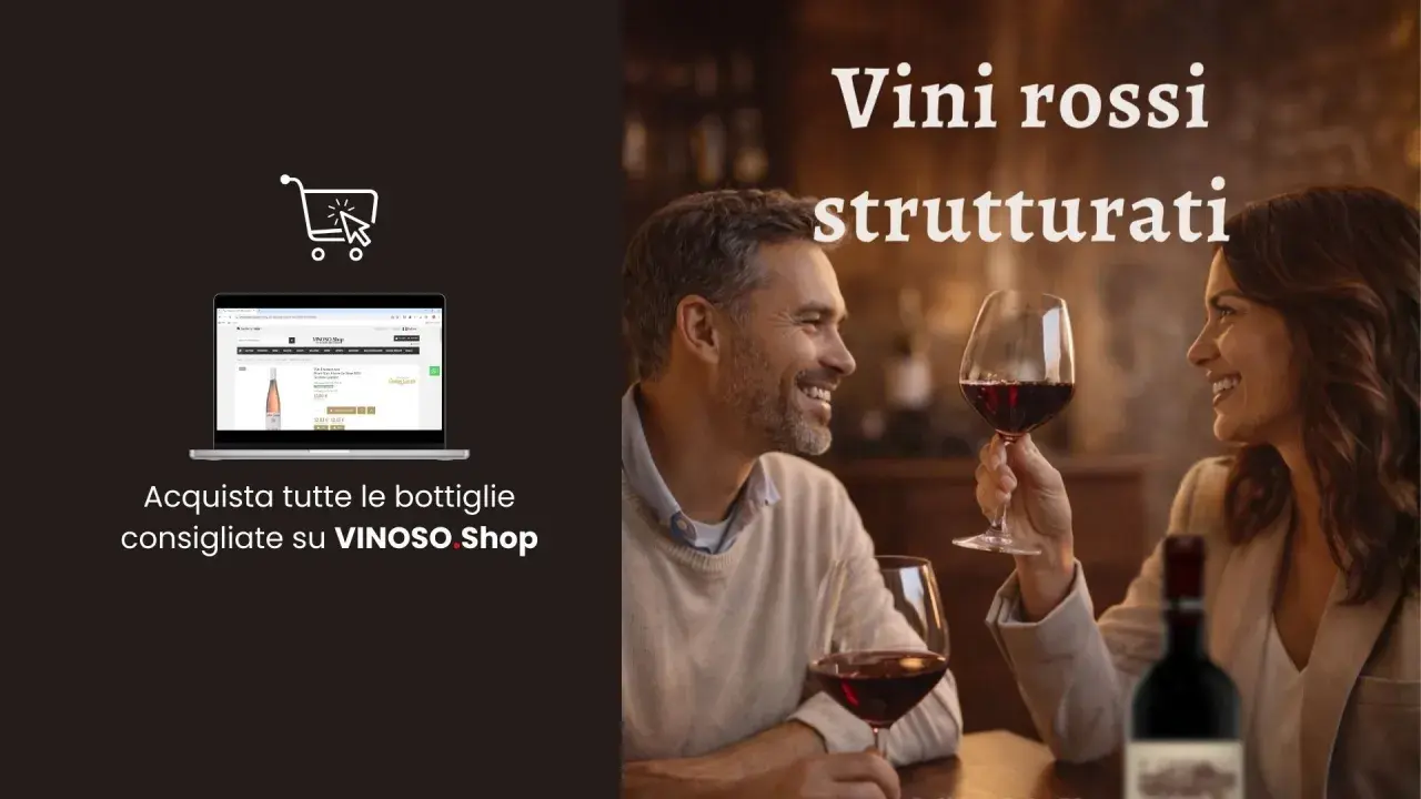 Coppia felice degusta vini rossi strutturati. Acquista le tue bottiglie consigliate su VINOSO Shop.