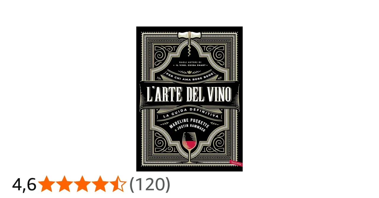 Copertina libro "L'Arte del Vino" con design che ricorda una retro etichetta vino, con calice e cavatappi.